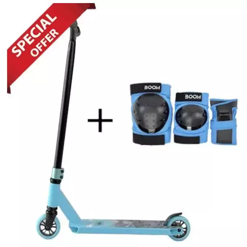 Flyby Lite V2 Complete Pro Scooter Black/Blue + Boom Classic Tripple Pad set Blue XS