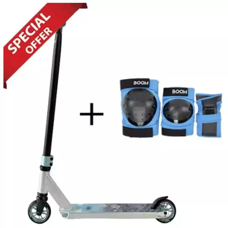 Flyby Lite V2 Complete Pro Scooter Black/Chrome + Boom Classic Tripple Pad set Blue XS